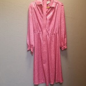 MELISSA LANE,Sz 10 Middie Dress, Coral Long Sleeve 100 Poly, Worn Once EUC #2602